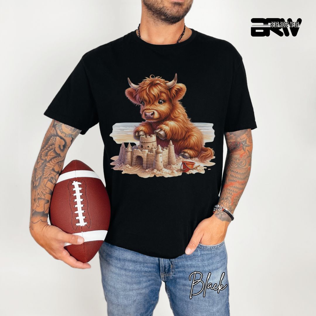 'Highland Cow-Sandcastle' Summer T- Shirt