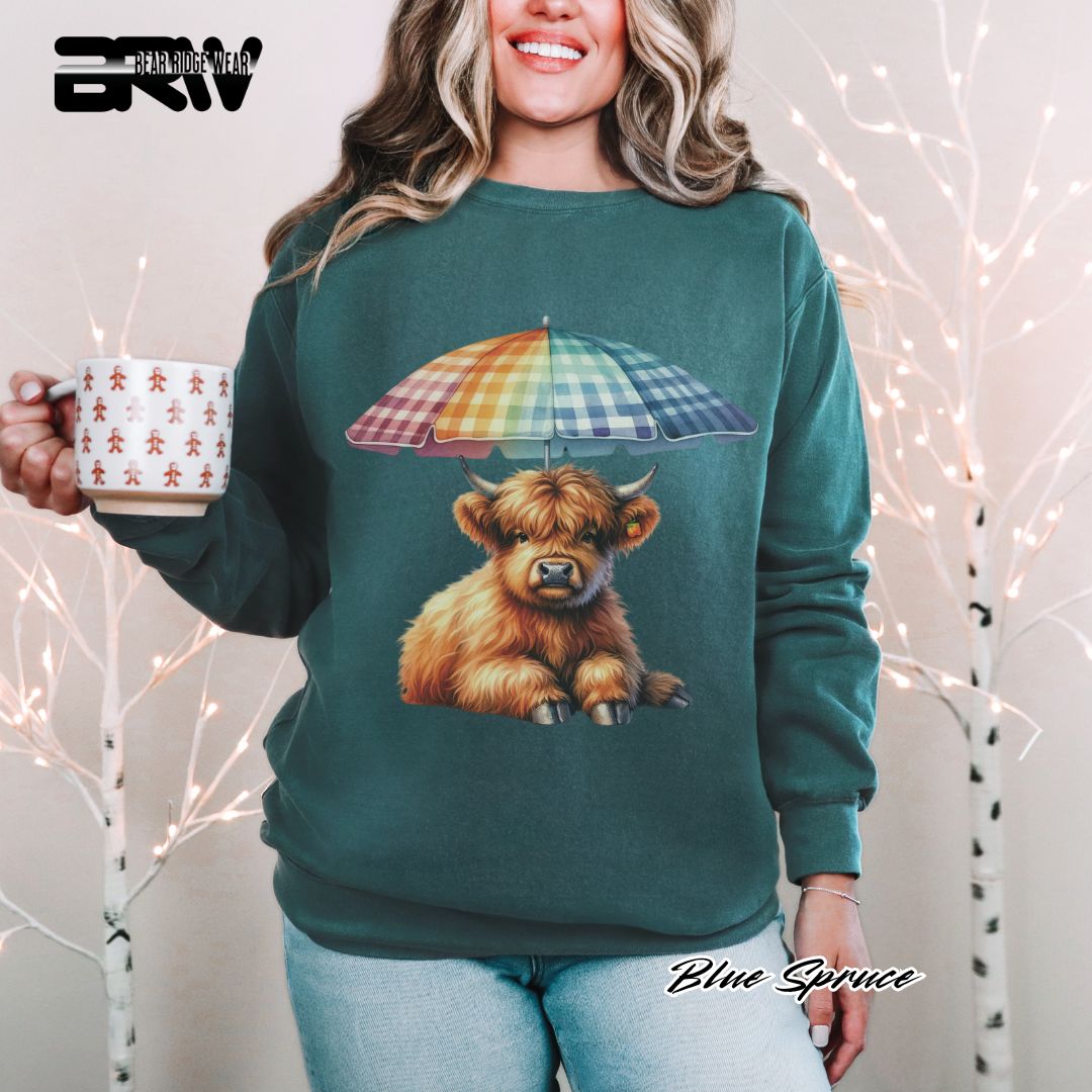 'Highland Cow-Umbrella' Summer Long Sleeve Tee