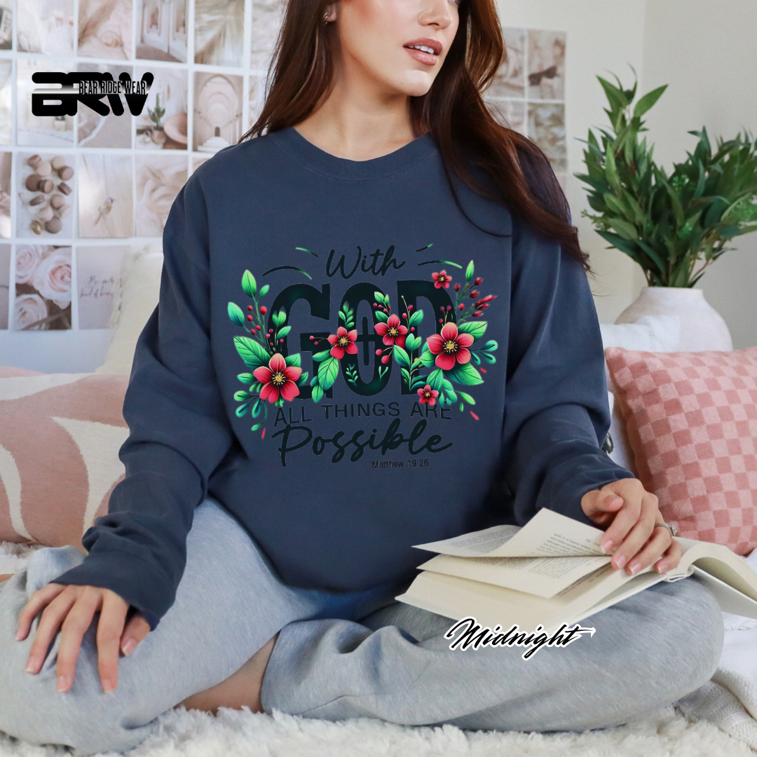 'With God All Things Are Possible' Faith Long-Sleeve Tee