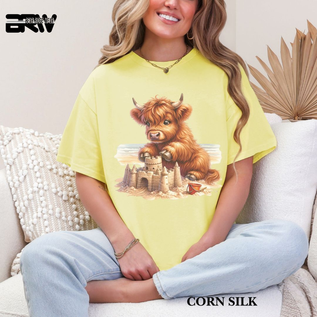 'Highland cow-Sandcastle' 3 Summer Tee