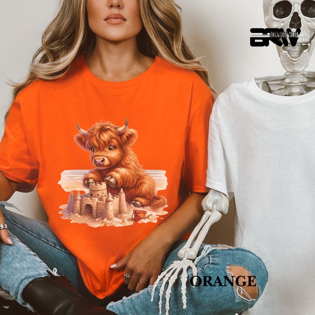 'Highland Cow- Sandcastle'  Summer Tee