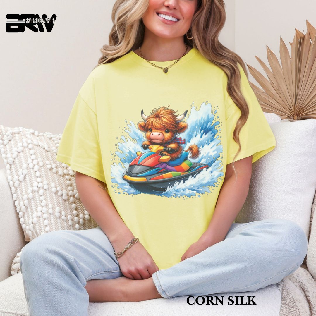 'Highland Cow-Ski Mobile' 3 Summer Tee