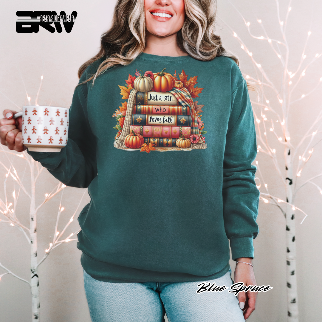 'Just A Girl Who Loves Fall-Books' Fall Crewneck Sweatshirt