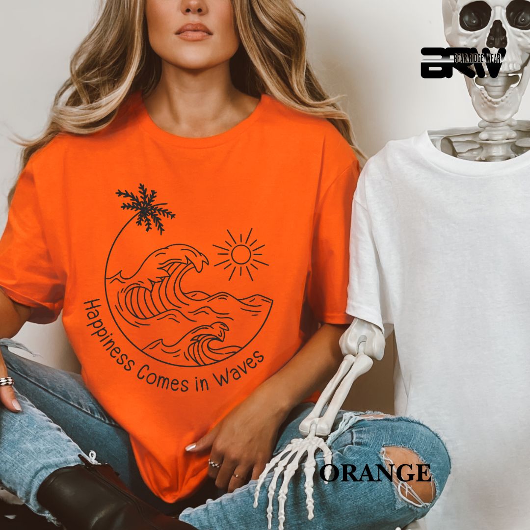 'Happiness Comes In Waves' Black Color Summer Tee