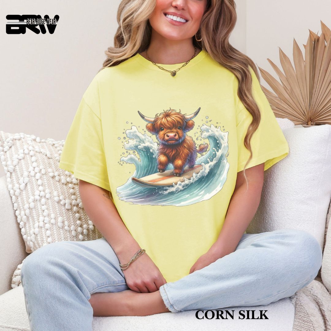 'Highland Cow-Surfing' 3 Summer Tee