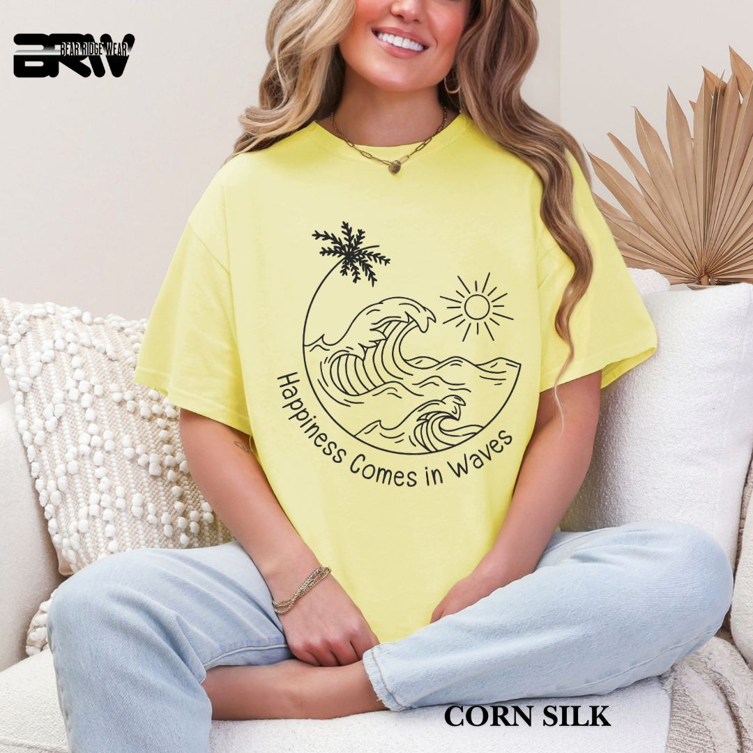 'Happiness Comes In Waves' Black Color 3 Summer Tee