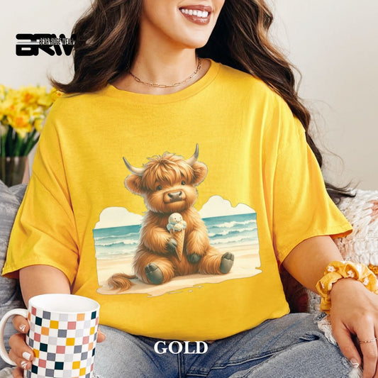 'Highland Cow-Ice Cream' 2 Summer Tee