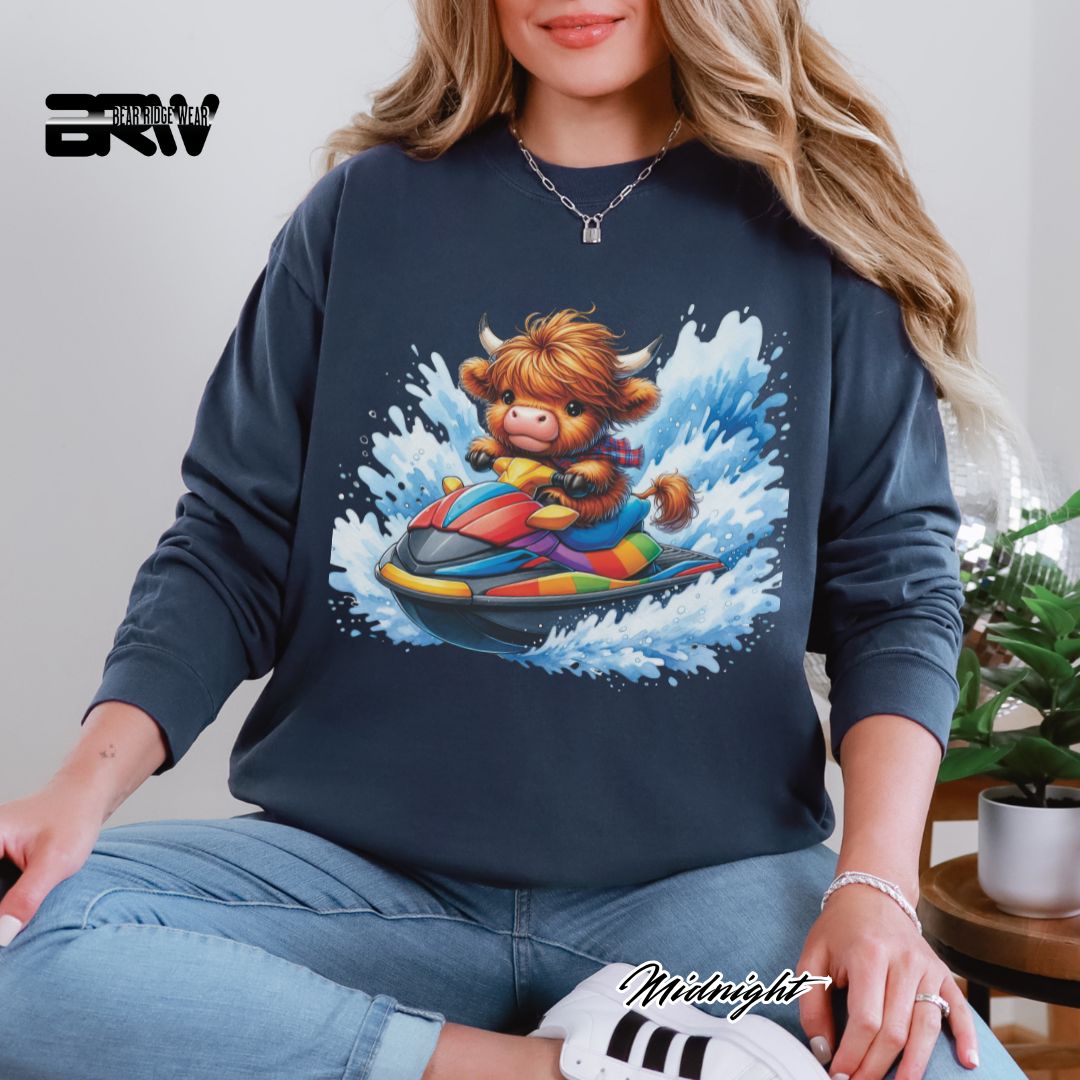'Highland Cow- Ski Mobile' Summer Long Sleeve Tee