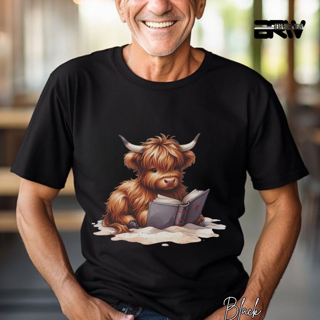 'Highland Cow-Beach-Book' Summer T- Shirt