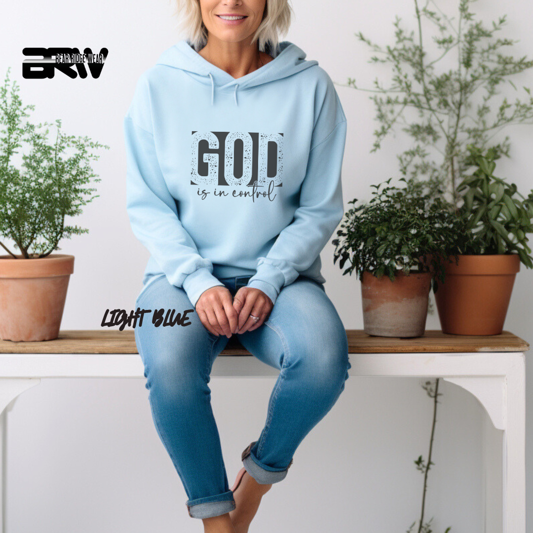 'God Is In Control' Black Stroke  Faith Hoodie