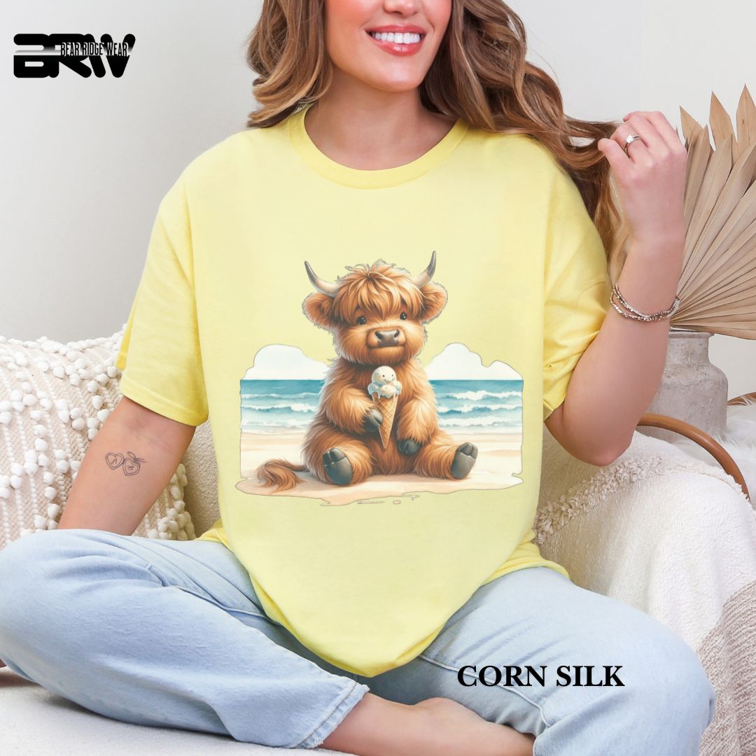 'Highland Cow-Ice Cream' 3 Summer Tee