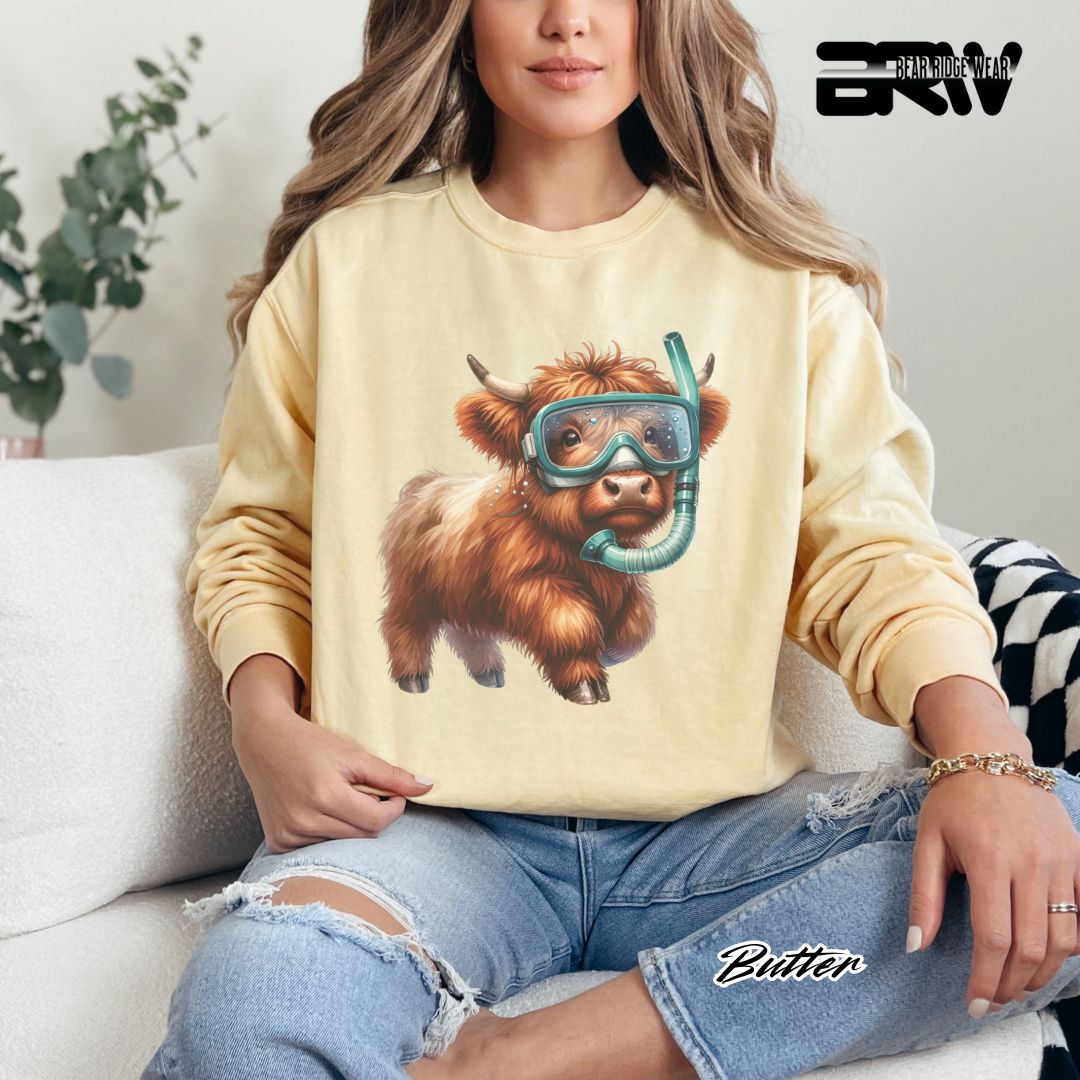 'Highland Cow-Snorkel' Summer Long Sleeve Tee