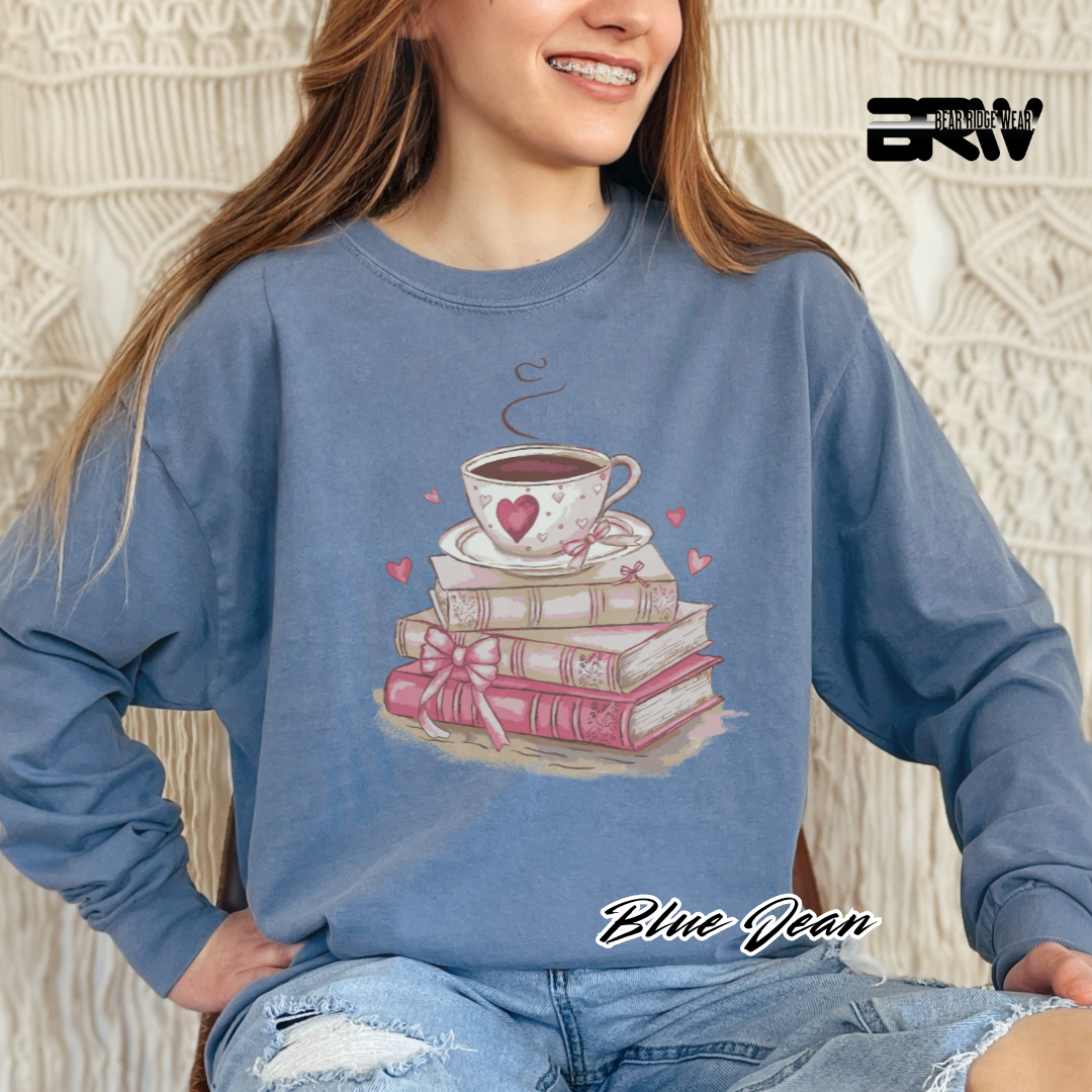 'Coffee on Top of the Books' Long Sleeve Tee