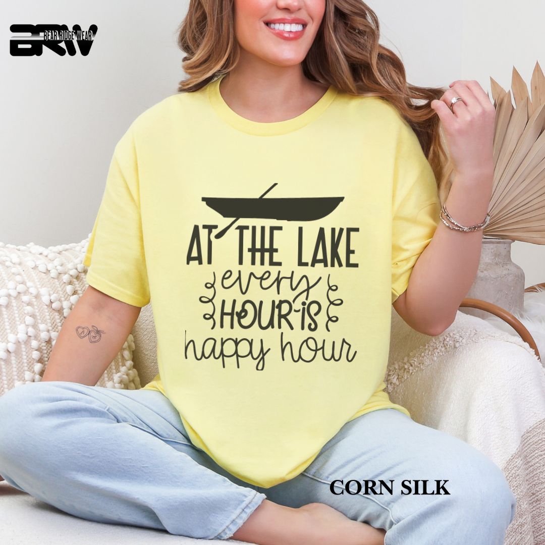 'At The Lake Every Hour Is Happy Hour' 3 Summer Tee