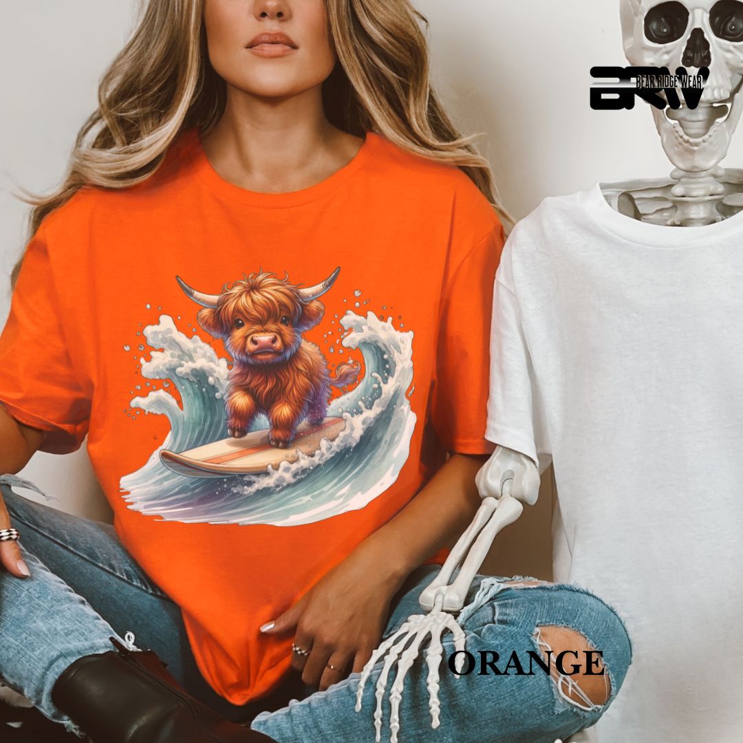 'High-Land Cow - Surfing'  Summer Tee