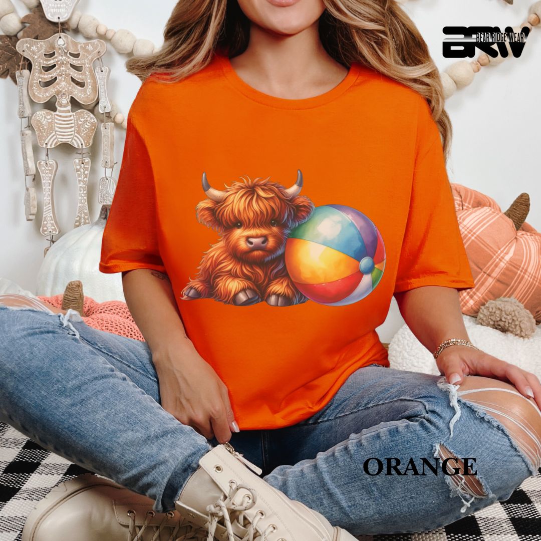 'Highland Cow-Beach-Ball'  Summer Tee