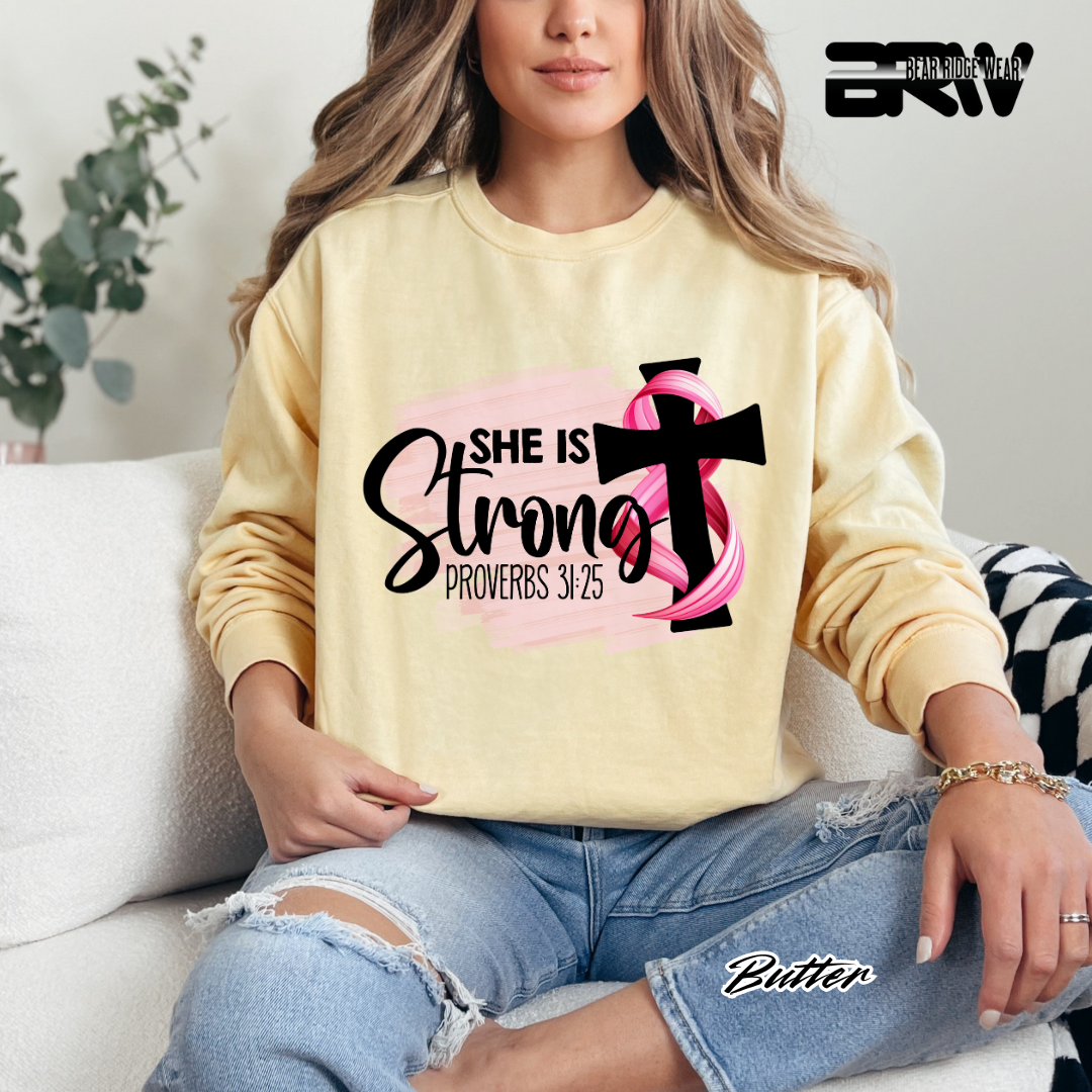 'She Is Strong, Proverbs 31:25' Awareness Long Sleeve Tee
