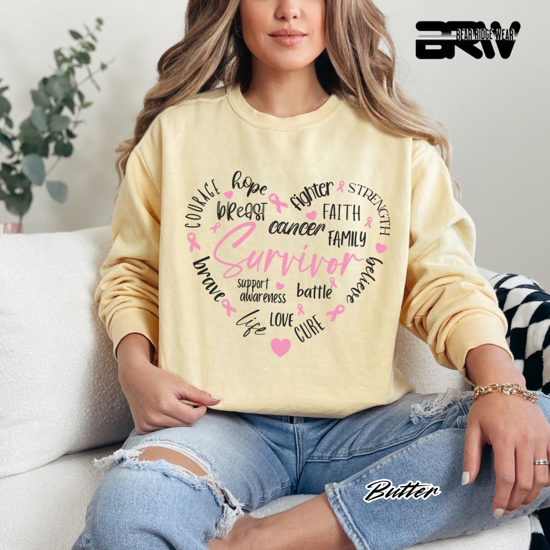 'Survivor Inside Heart Shape Texts' Awareness Long Sleeve Tee