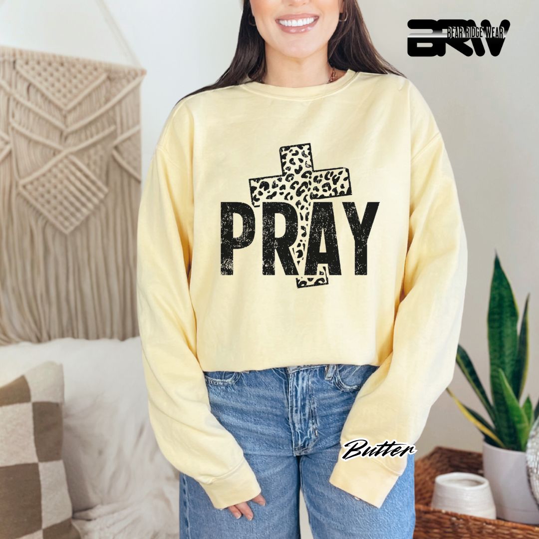 'Pray With Leopard Cross' Faith Crewneck Sweatshirt