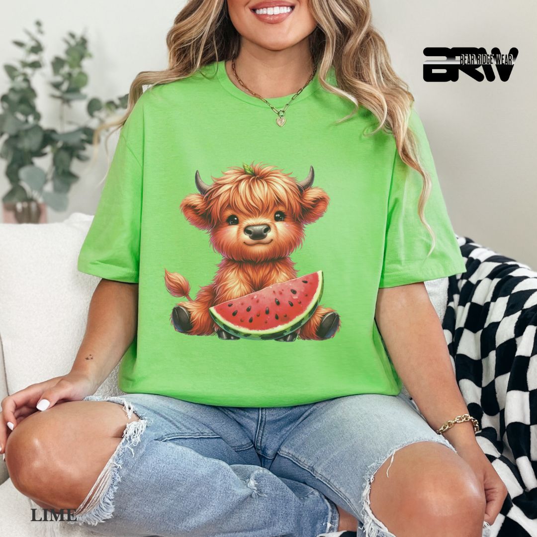 'Highland Cow- Watermelon'  Summer Tee