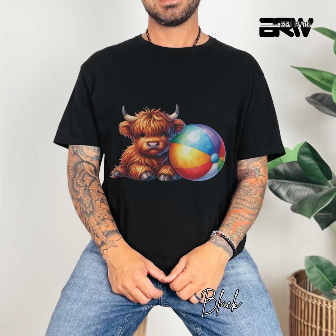 'Highland Cow-Beach-Ball' Summer T- Shirt