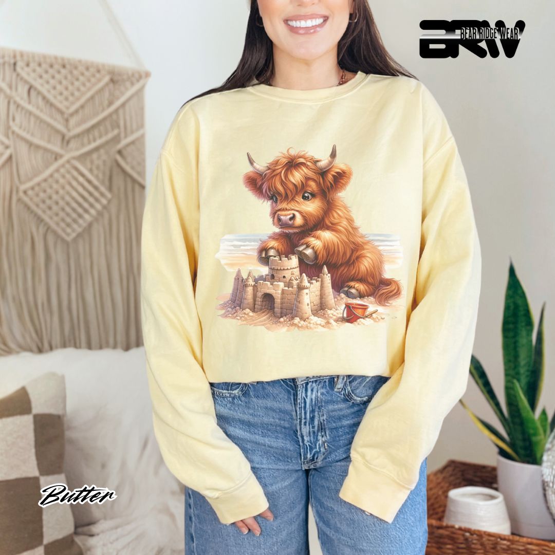'Highland Cow-Sandcastle' Summer Long Sleeve Tee