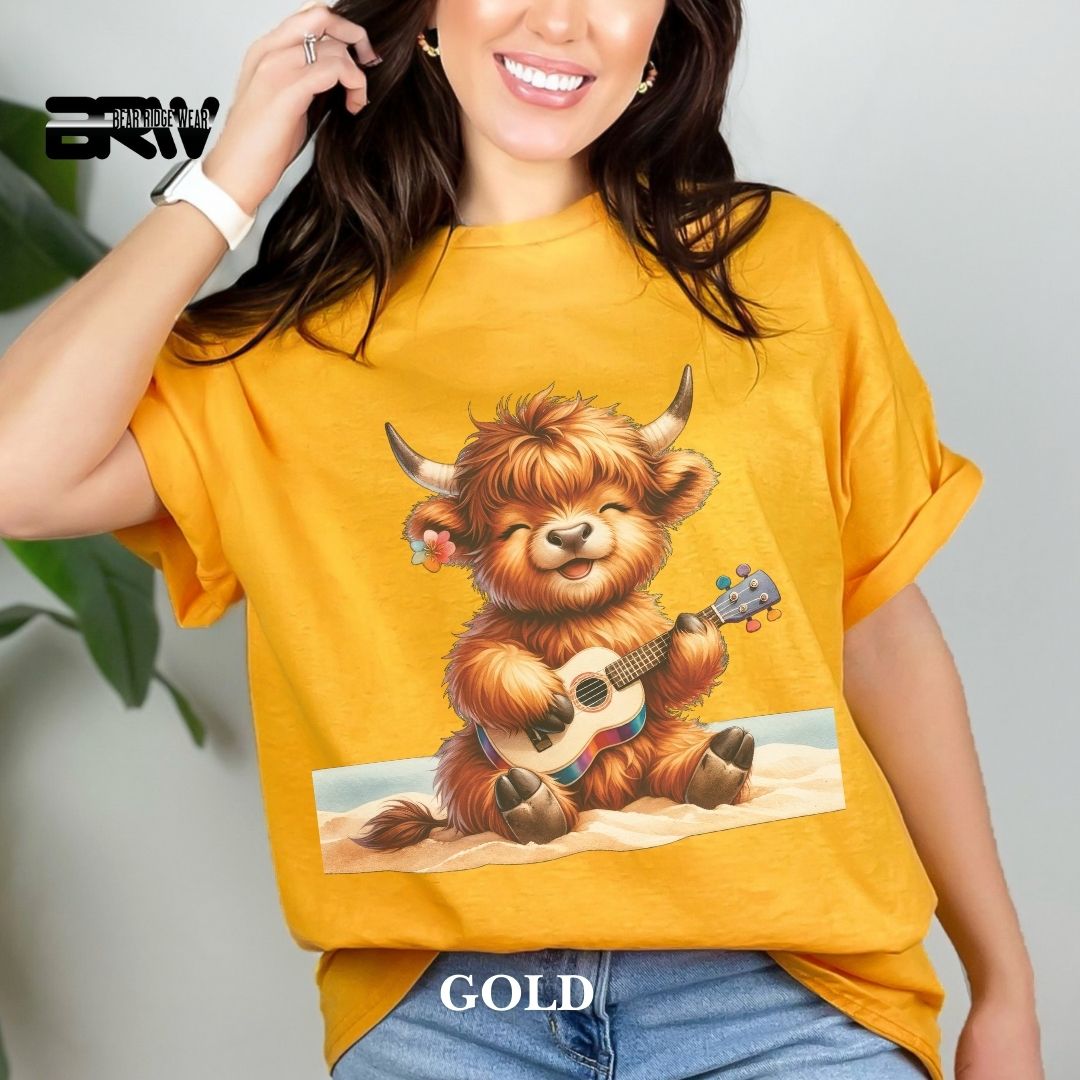 'Highland Cow-Guitar' 2 Summer Tee