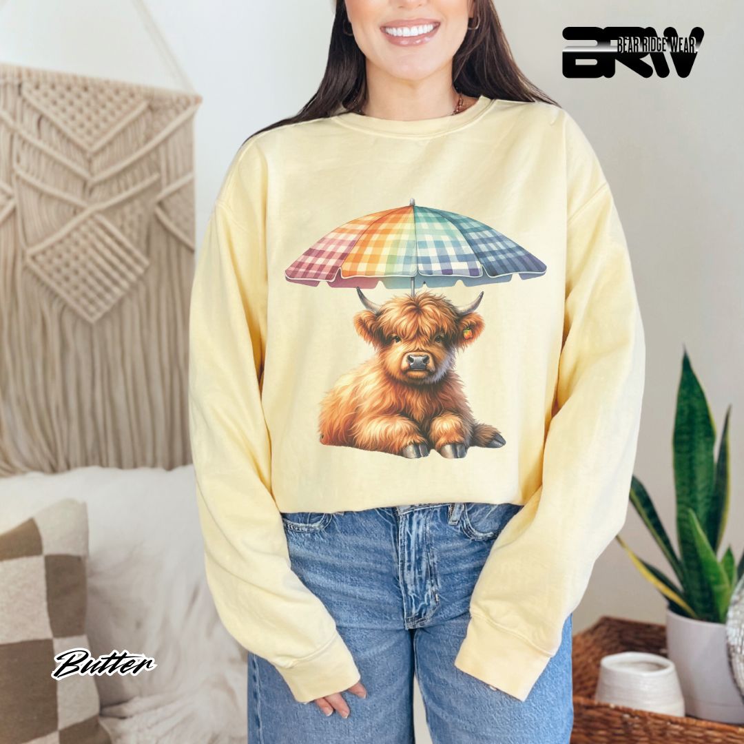 'Highland Cow-Umbrella' Summer Long Sleeve Tee