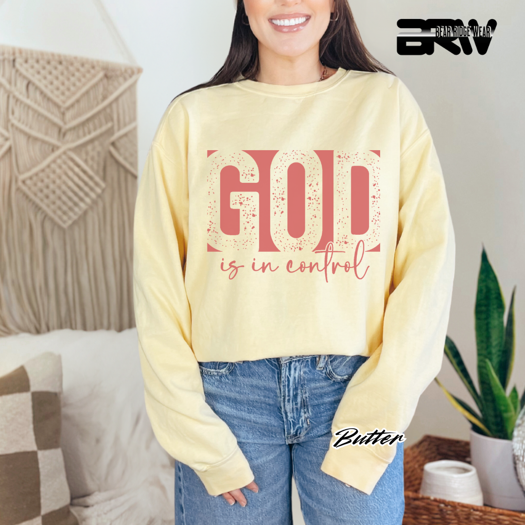 'God Is In Control' Pink Faith Crewneck Sweatshirt