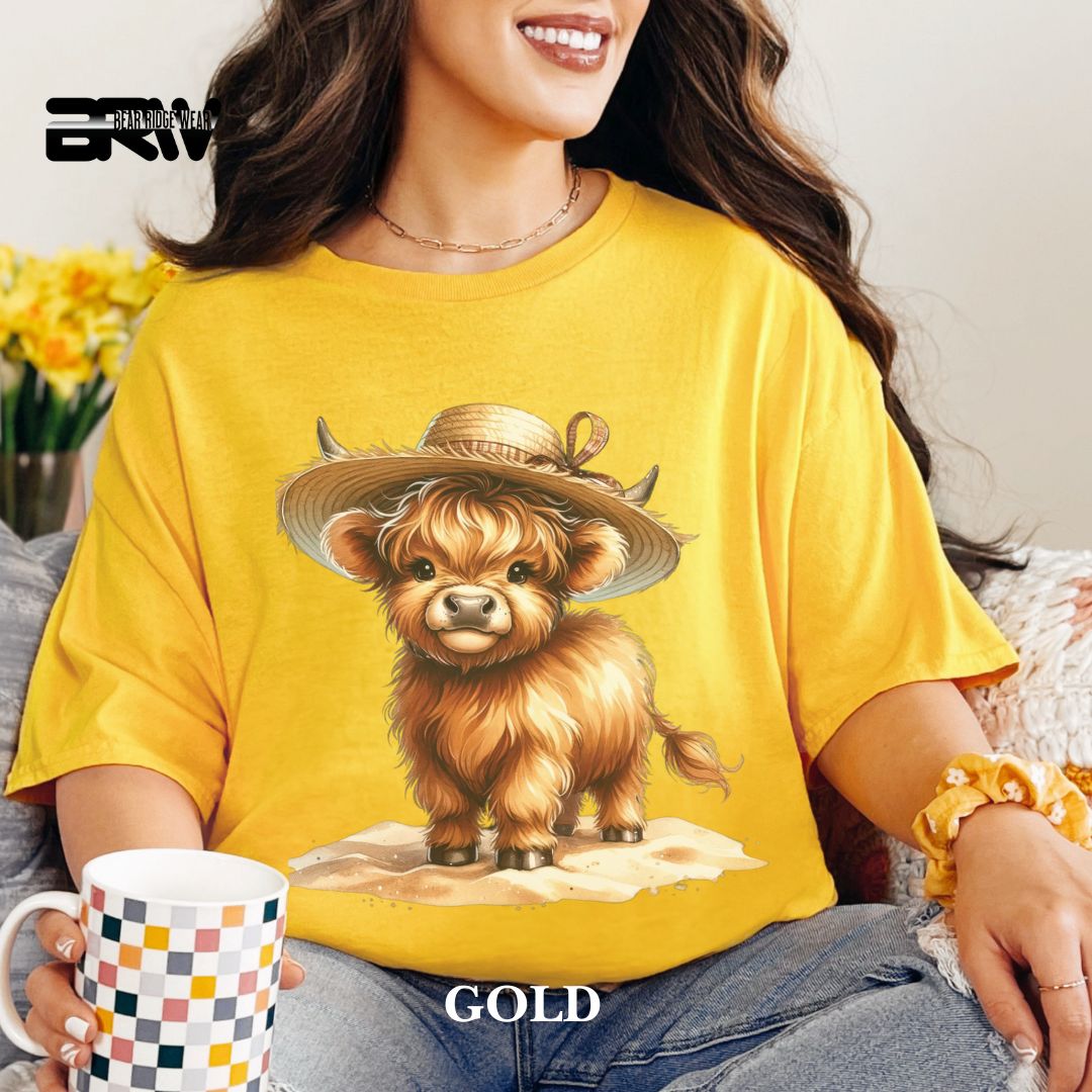 'Highland Cow- Sun Hat' 2 Summer Tee