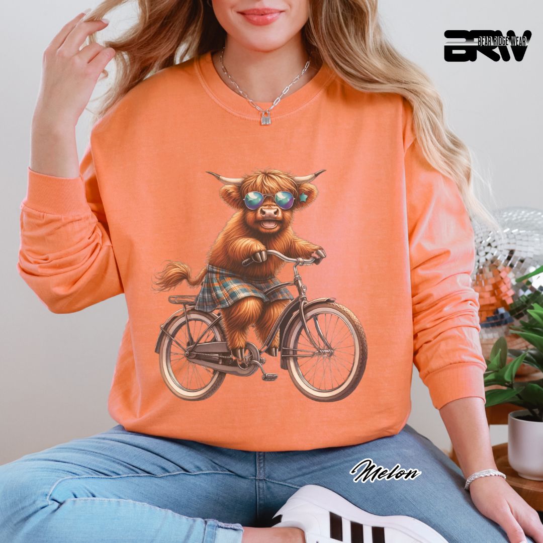 'Highland Cow-Bicycle' Summer Long Sleeve Tee