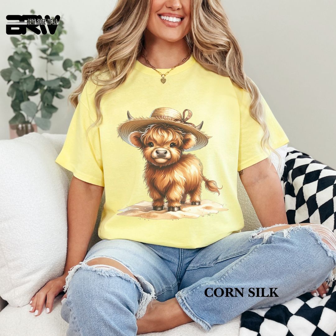 'Highland Cow- Sun Hat' 3 Summer Tee