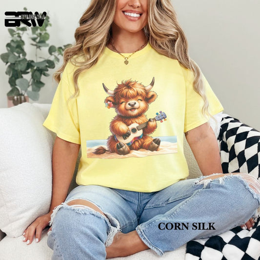 'Highland Cow-Guitar' 3 Summer Tee