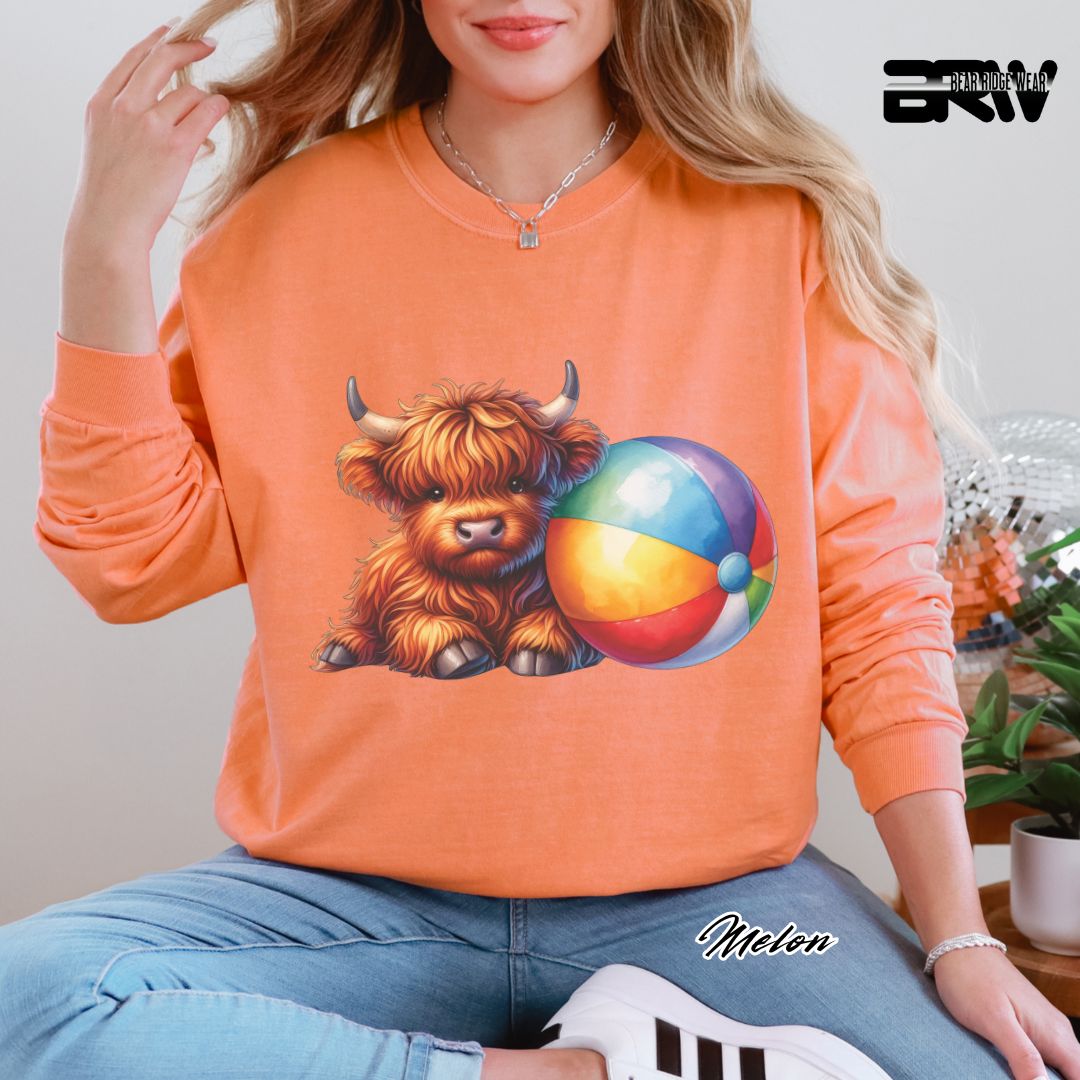 'Highland Cow-Beachball' Summer Long Sleeve Tee