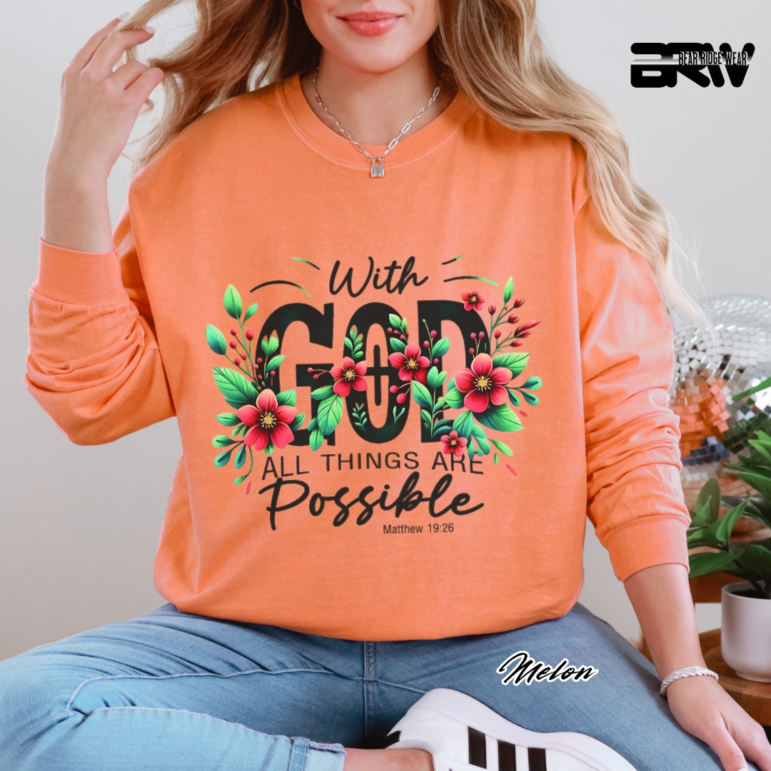 'With God All Things Are Possible' Faith Long-Sleeve Tee