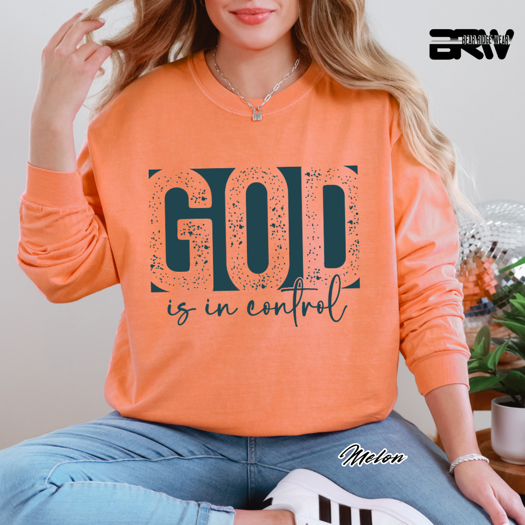 'God Is In Control' Blue Faith Long-Sleeve Tee