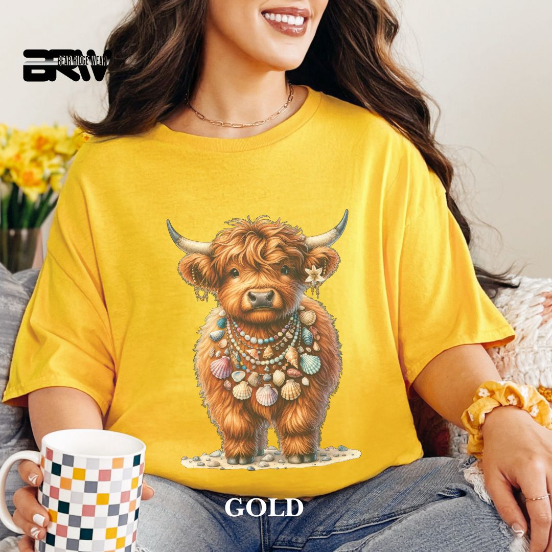 'Highland Cow-Lei Sea Shells' 2 Summer Tee