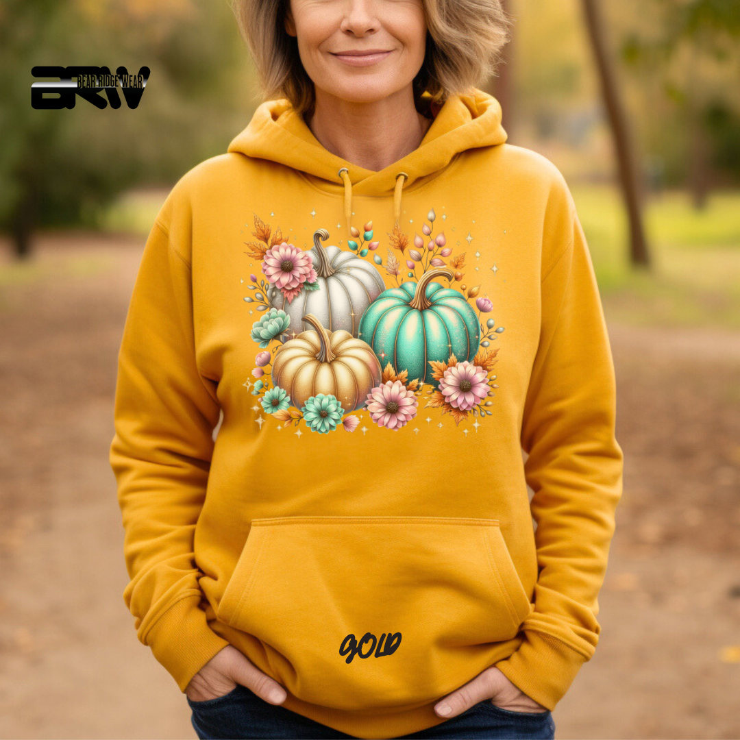 'Floral Shimmering Pumpkin' Fall Hoodie