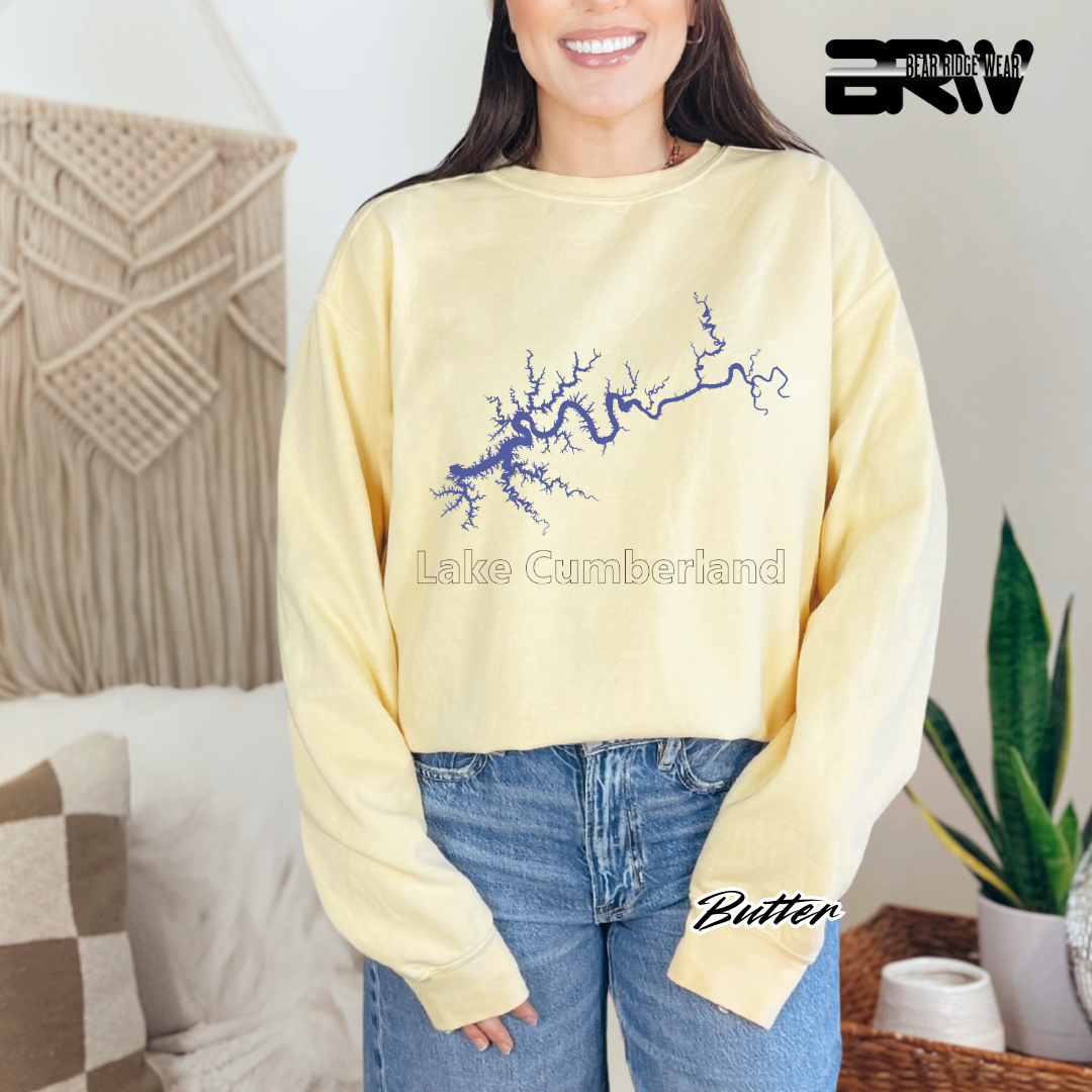 'Blue Lake Cumberland Map' Crewneck Sweatshirt