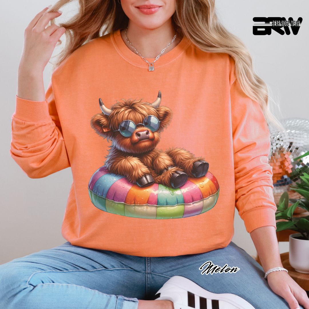 'Highland Cow-Float-Sunglasses' Summer Long Sleeve Tee