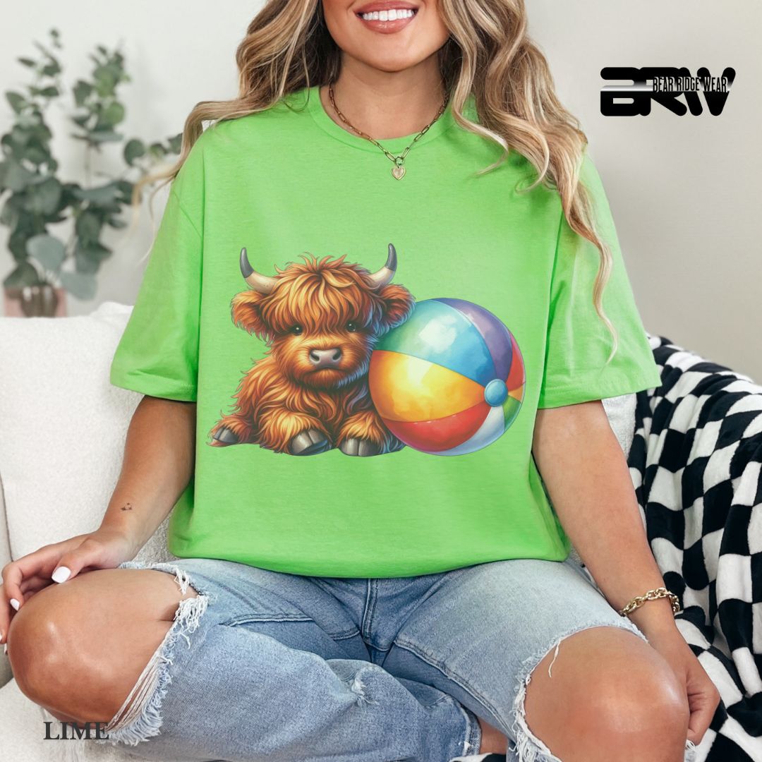 'Highland Cow-Beach-Ball'  Summer Tee