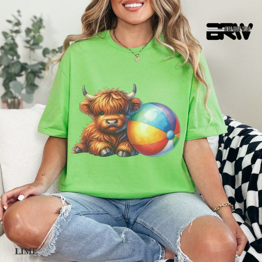 'Highland Cow-Beach-Ball'  Summer Tee