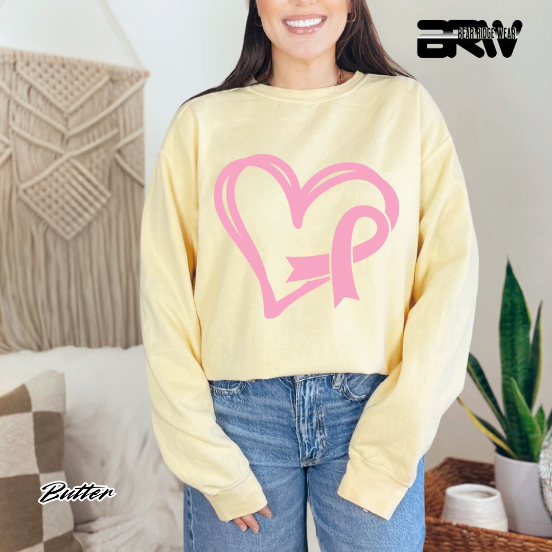 'Pink Heart With Ribbon' Awareness Long Sleeve Tee