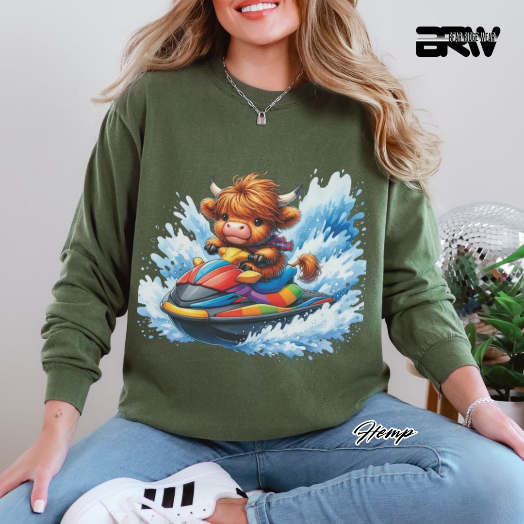 'Highland Cow- Ski Mobile' Summer Long Sleeve Tee