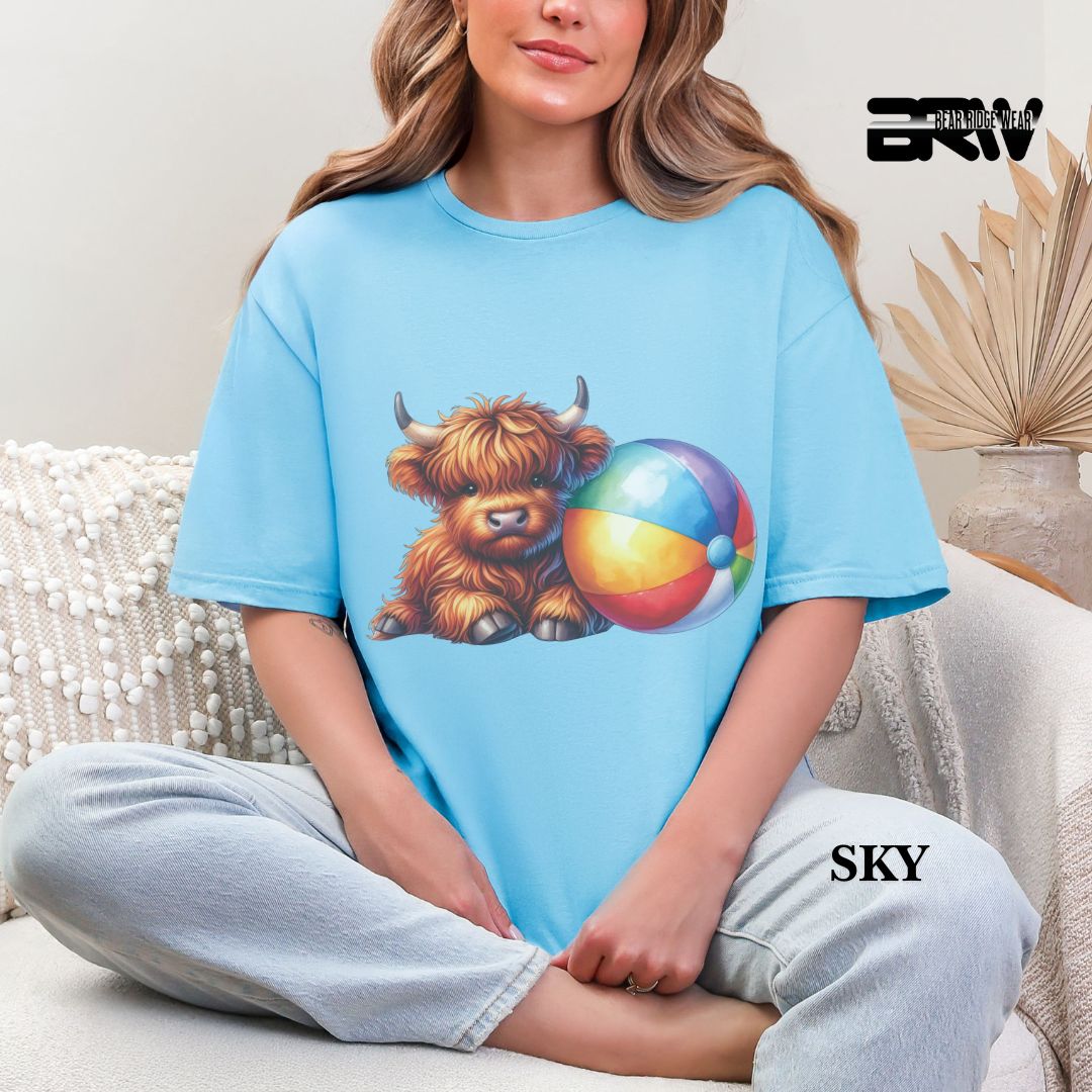 'Highland Cow-Beach-Ball' 3 Summer Tee
