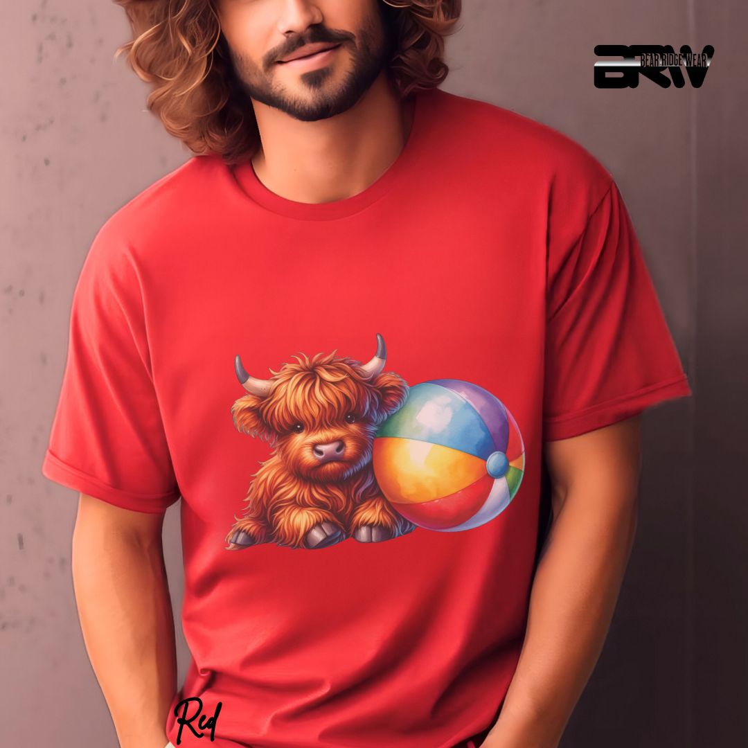 'Highland Cow-Beach-Ball' Summer T- Shirt