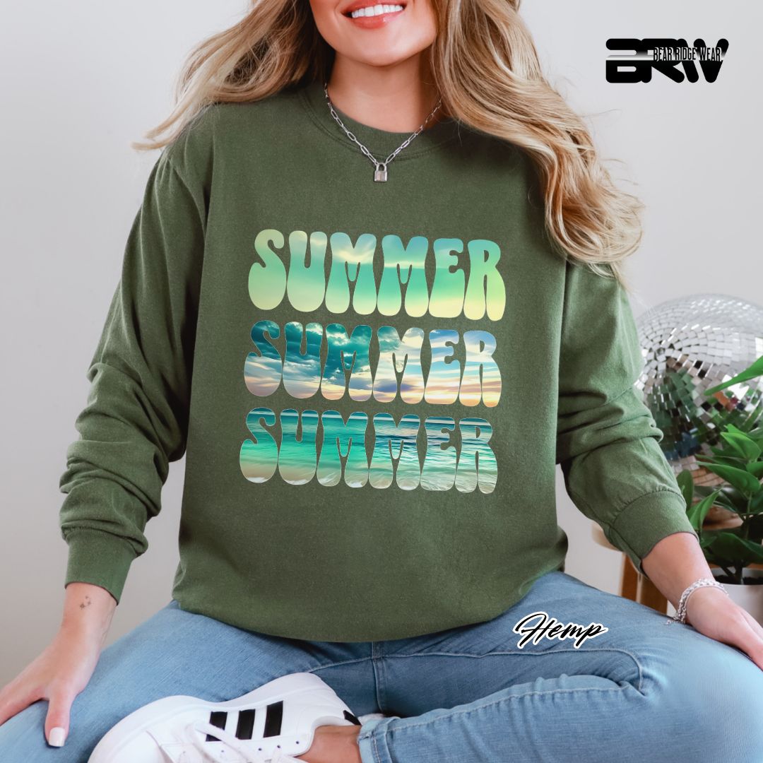 'Vibrant Summer Bubble Letter' Summer Long Sleeve Tee