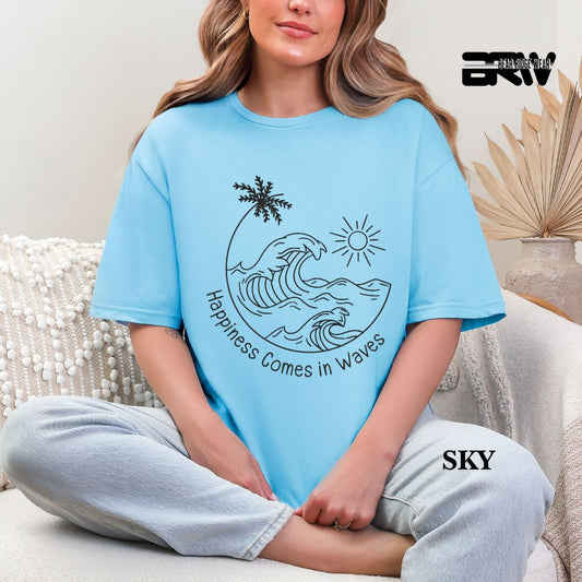 'Happiness Comes In Waves' Black Color 3 Summer Tee