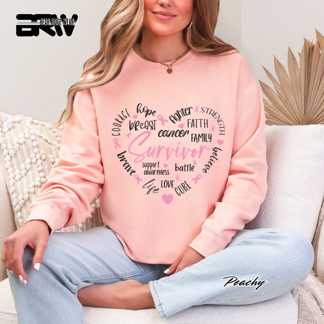 Women’s Crewneck Sweatshirt Breast Cancer Awareness Shirt – Pink Ribbon (S–2XL)