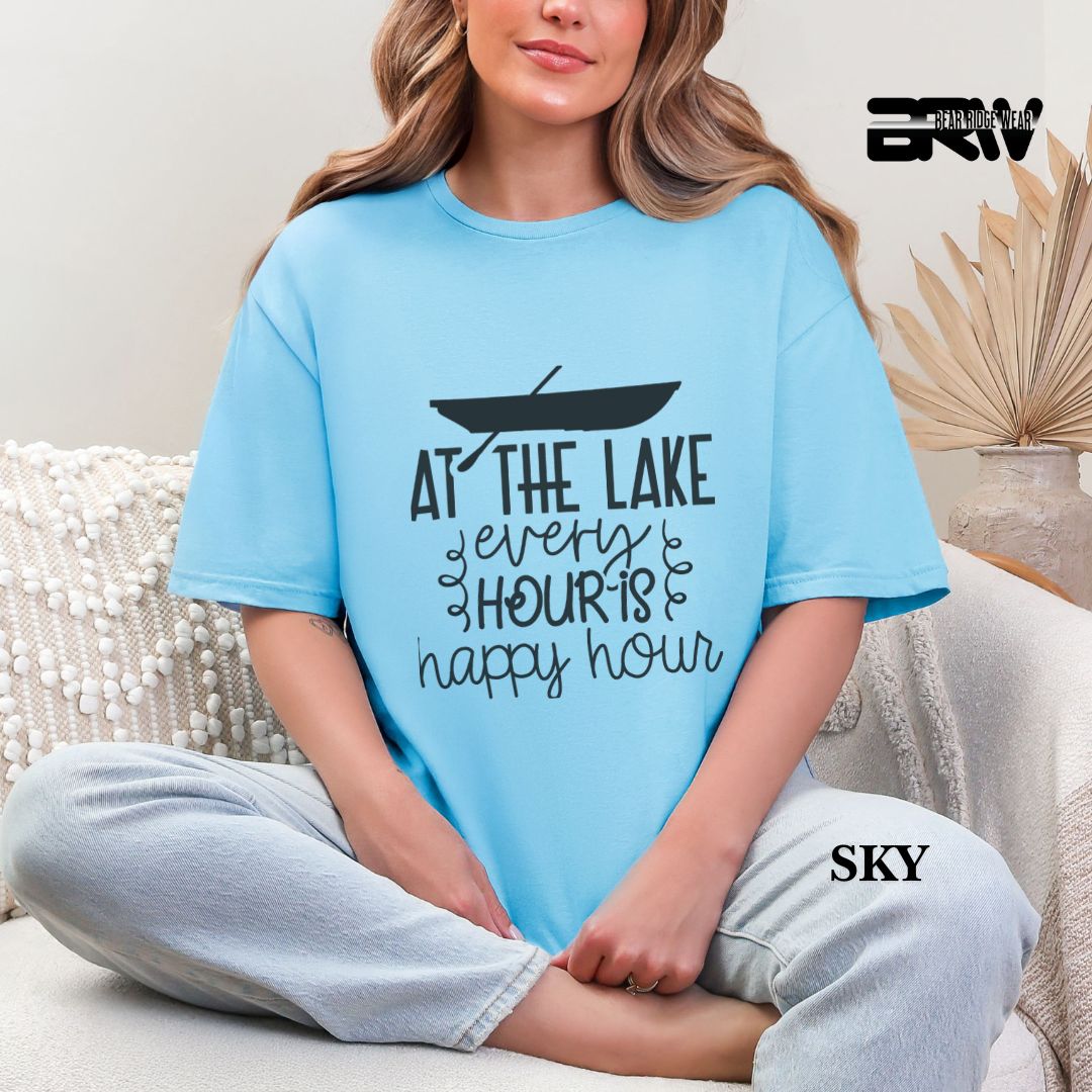 'At The Lake Every Hour Is Happy Hour' 3 Summer Tee